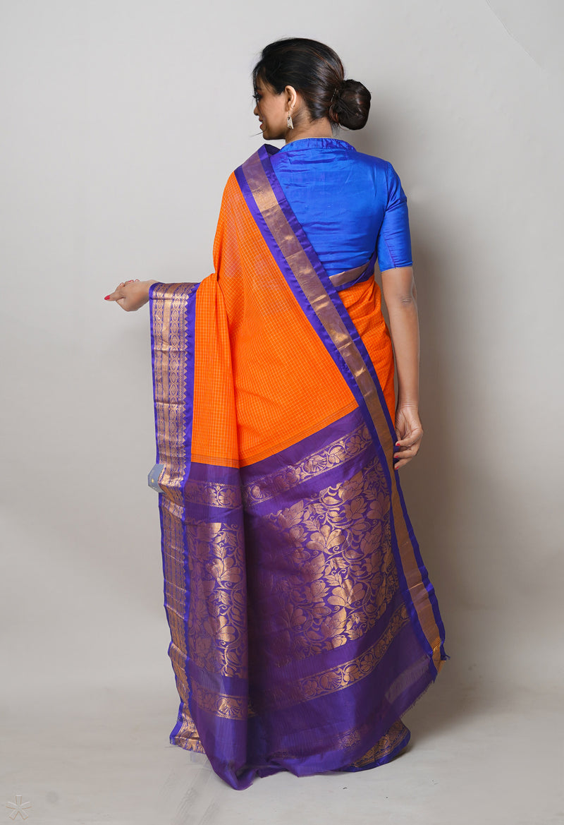Orange Pure Handloom Gadwal Cotton Saree-UNM74436