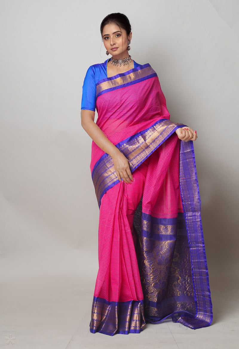 Pink Pure Handloom Gadwal Cotton Saree-UNM74437