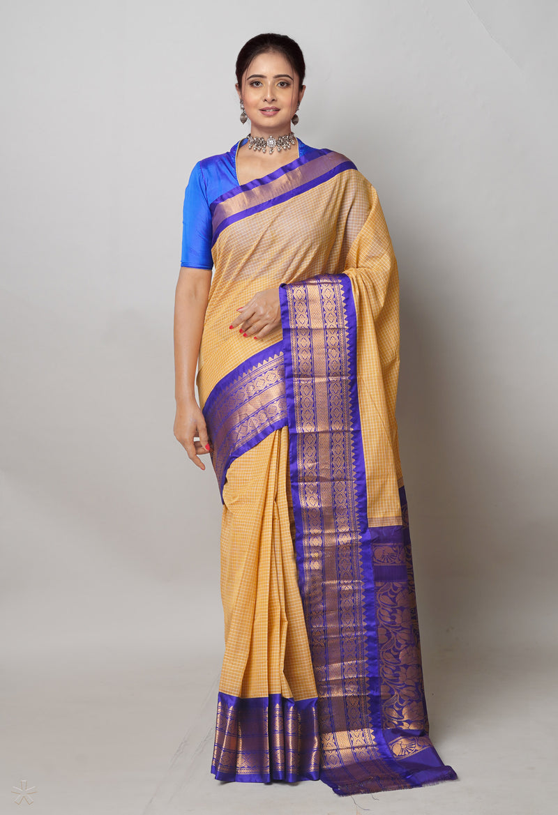 Cream Pure Handloom Gadwal Cotton Saree-UNM74438