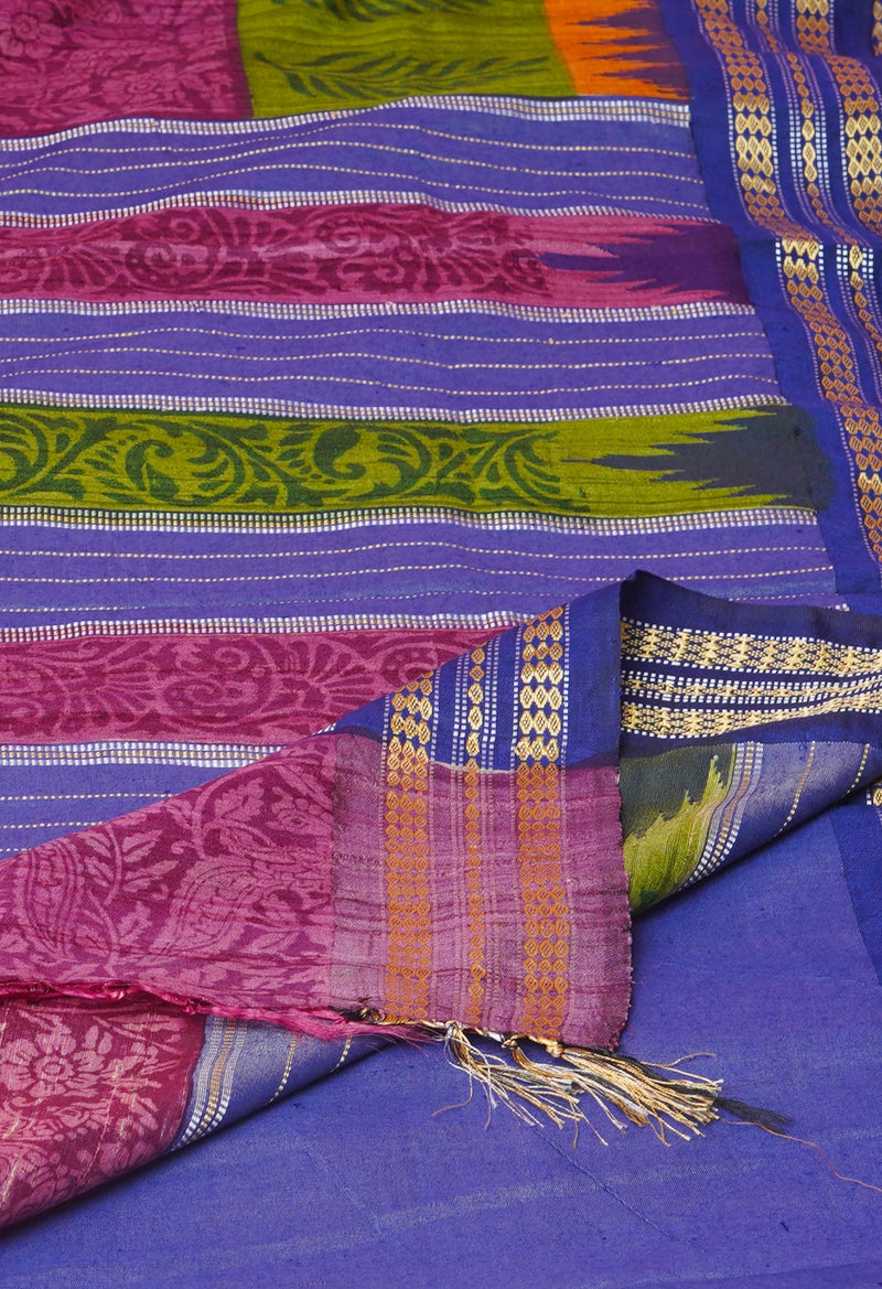 Burgundy Pure Handloom Hand Block Printed Vidarbha Tussar Silk Saree-UNM74466
