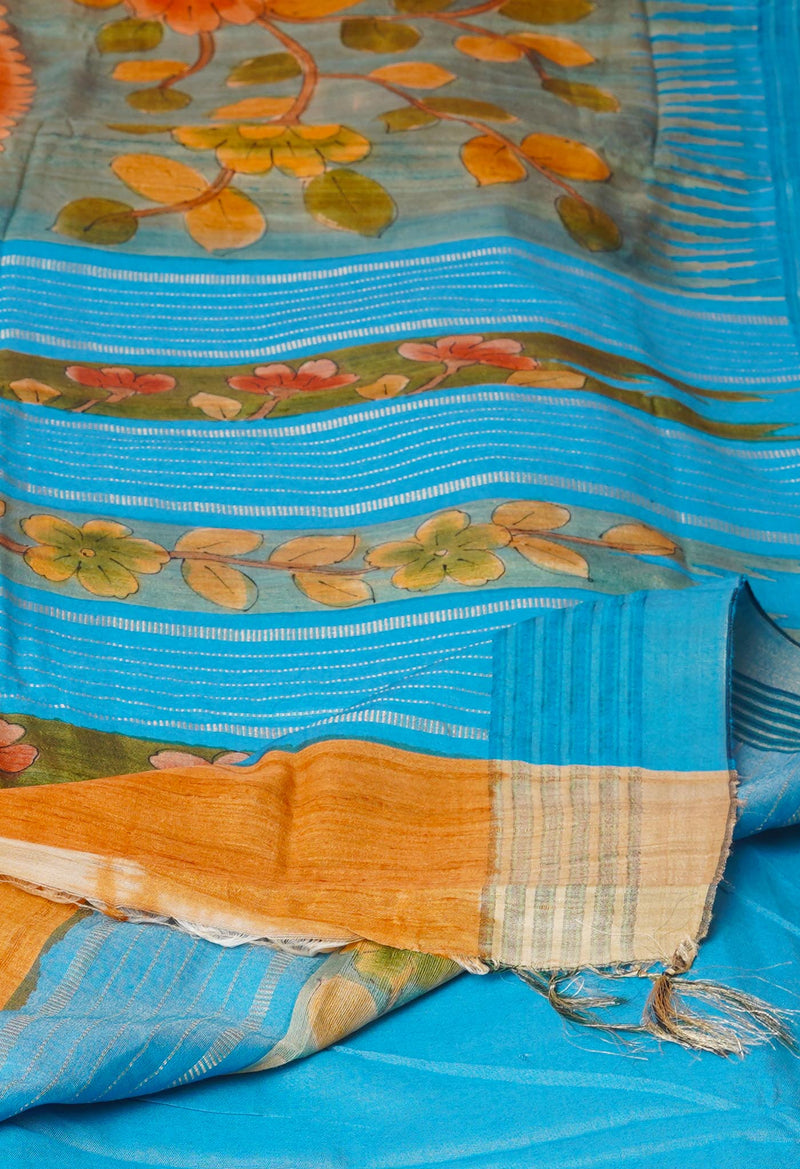 Orange Pure Handloom Brush Painted Vidarbha Tussar Silk Saree-UNM74475