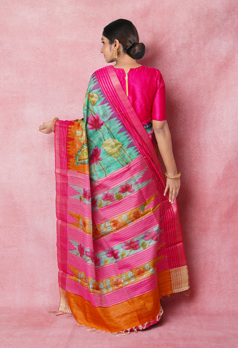 Bronze Orange Pure Handloom Brush Painted Vidarbha Tussar Silk Saree-UNM74476