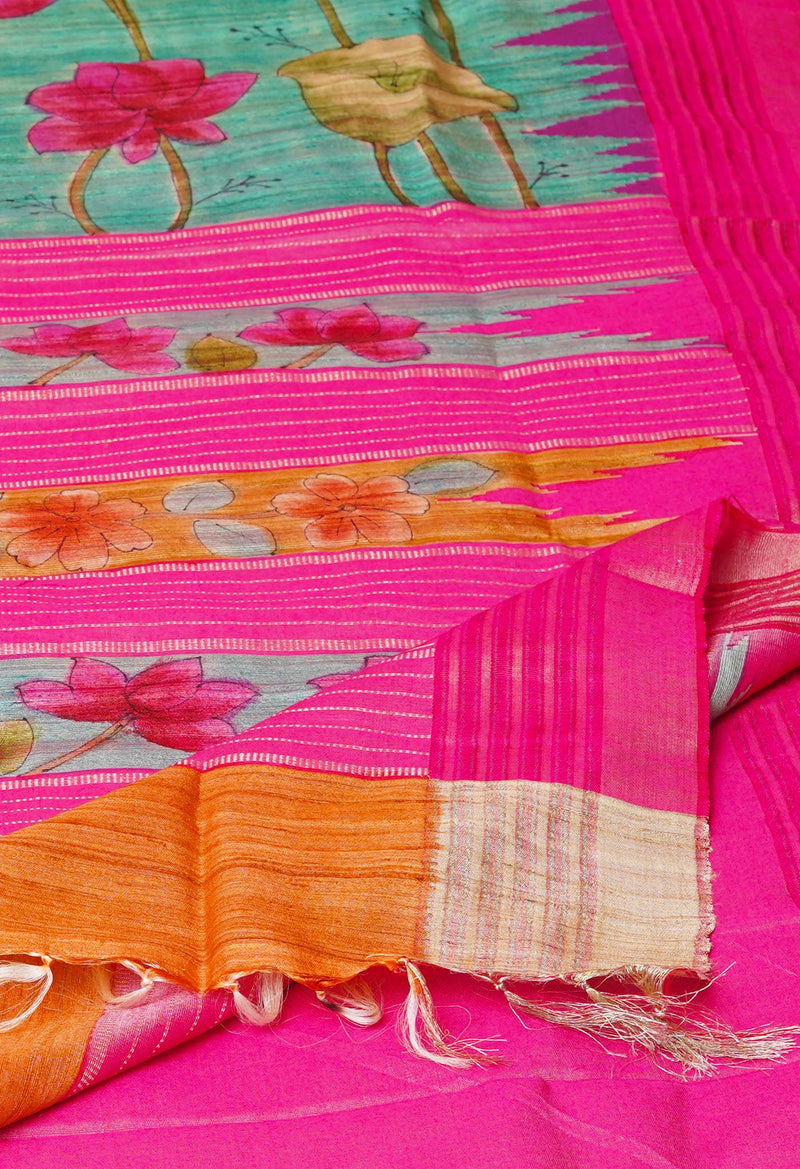Bronze Orange Pure Handloom Brush Painted Vidarbha Tussar Silk Saree-UNM74476