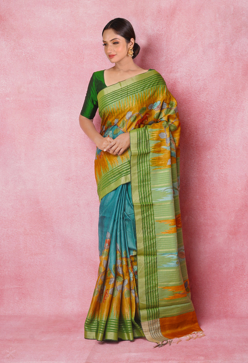 Brown Pure Handloom Brush Painted Vidarbha Tussar Silk Saree-UNM74478