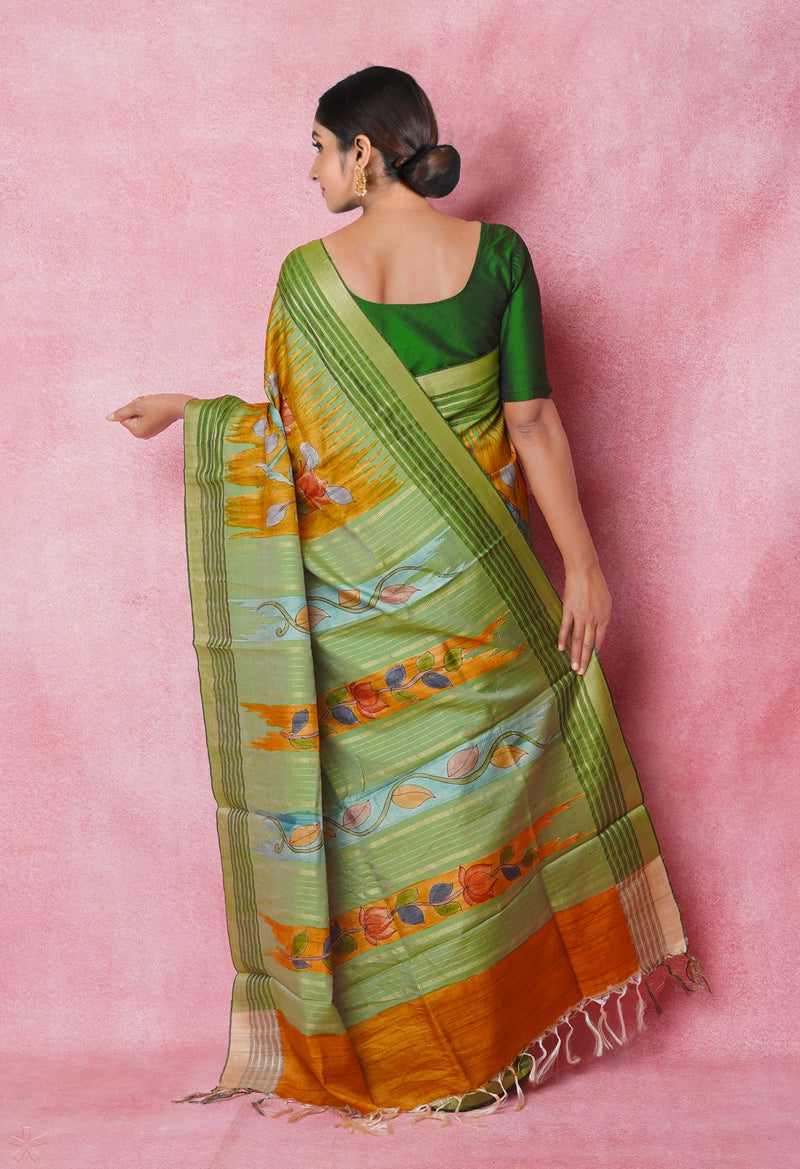 Brown Pure Handloom Brush Painted Vidarbha Tussar Silk Saree-UNM74478