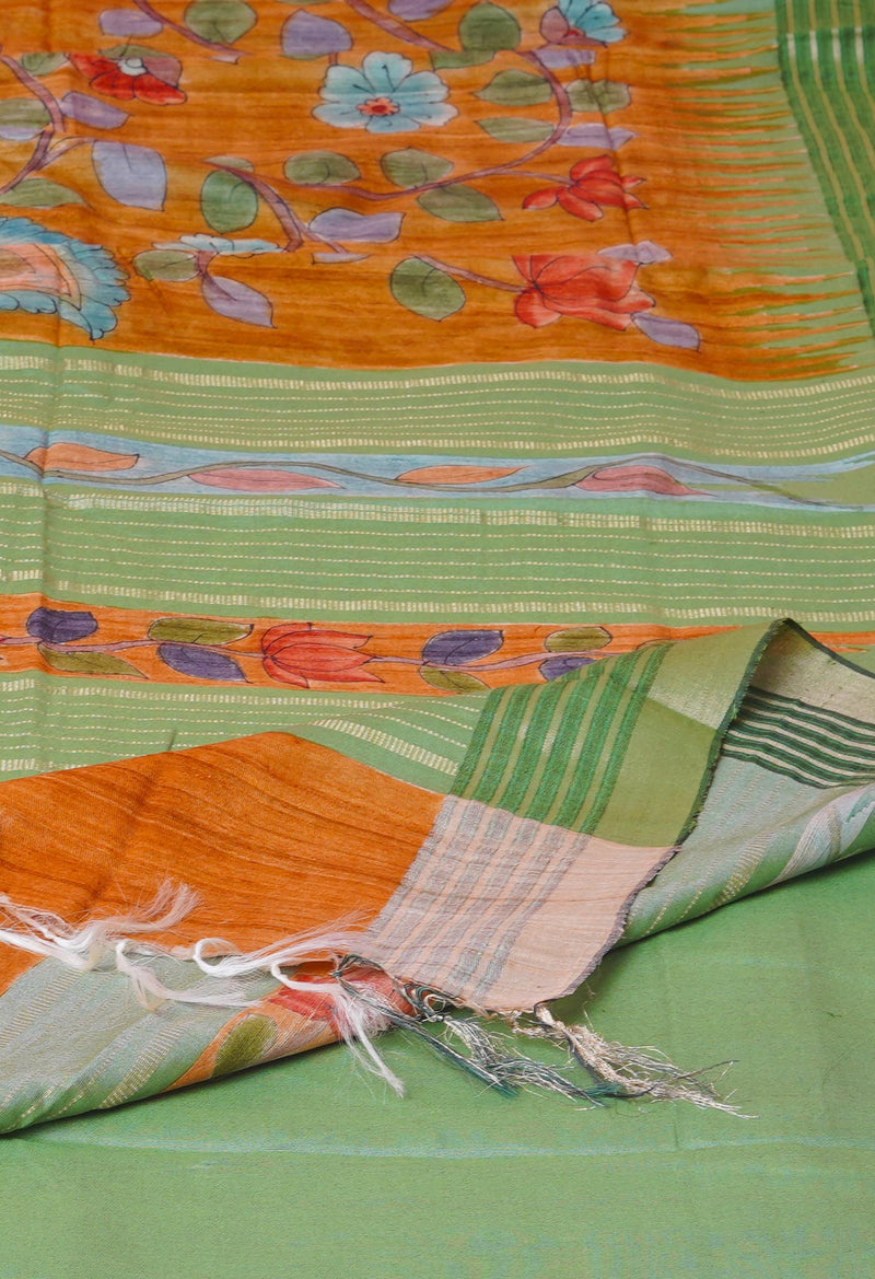Brown Pure Handloom Brush Painted Vidarbha Tussar Silk Saree-UNM74478