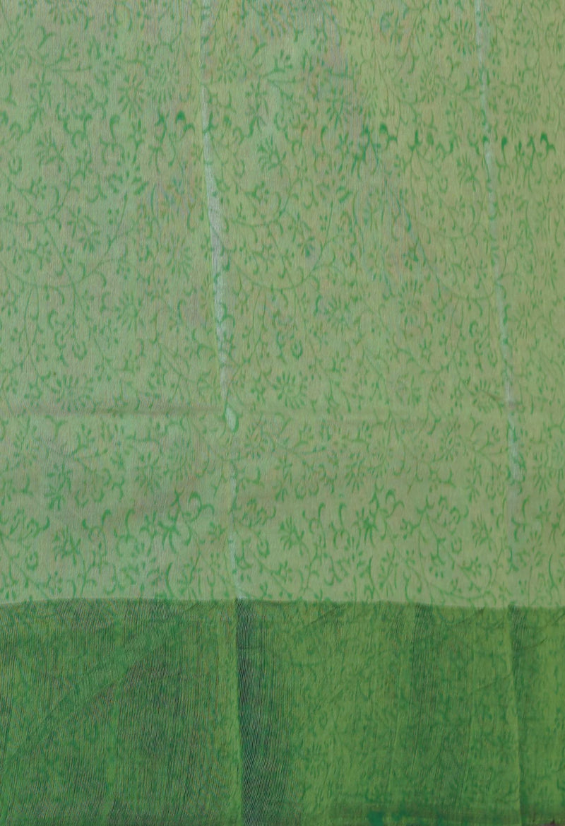 Green Pure Handloom Hand Block Printed Vidarbha Tussar Silk Saree-UNM74483
