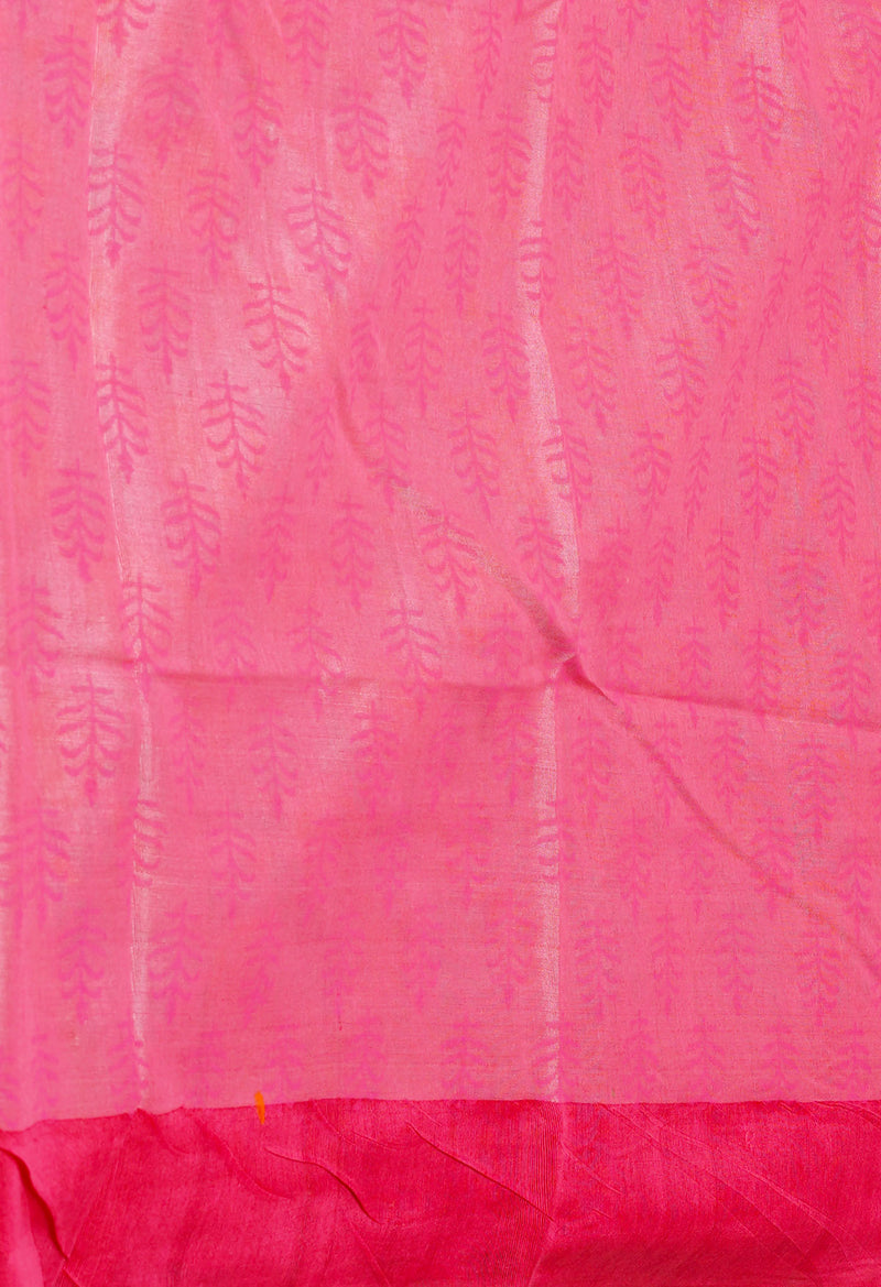 Pink Pure Handloom Hand Block Printed Vidarbha Tussar Silk Saree-UNM74485