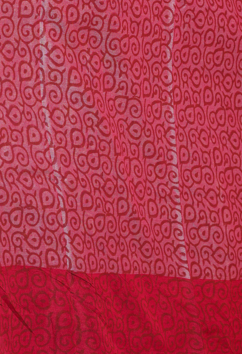Maroon Pure Handloom Hand Block Printed Vidarbha Tussar Silk Saree-UNM74486