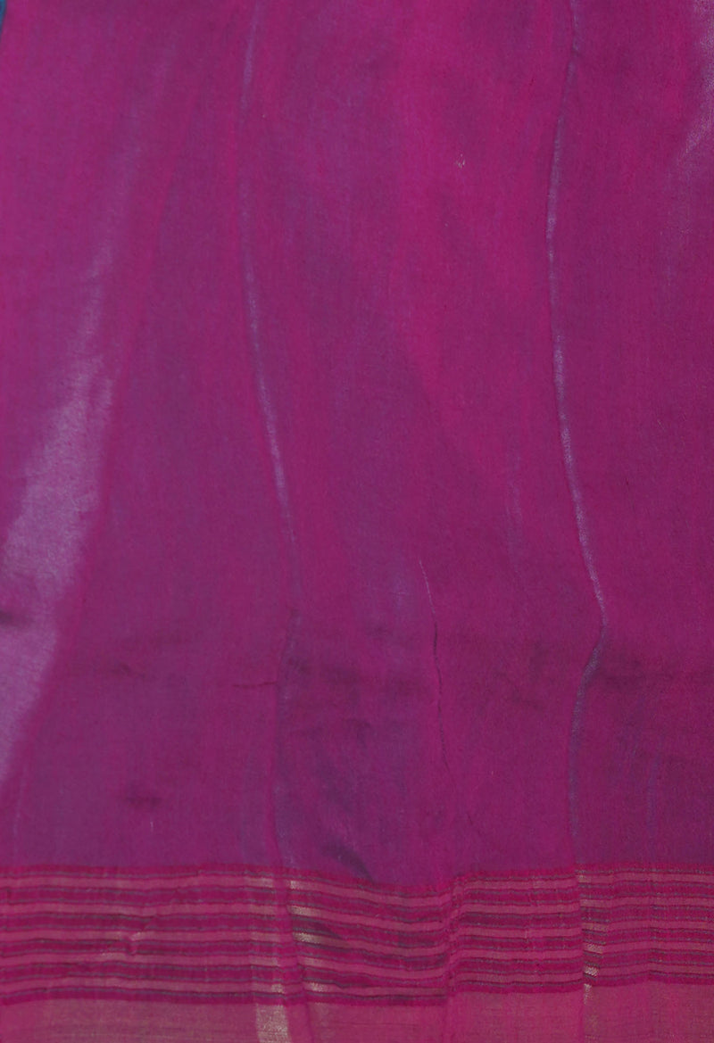Blue Pure Handloom Hand Block Printed Vidarbha Tussar Silk Saree-UNM74488