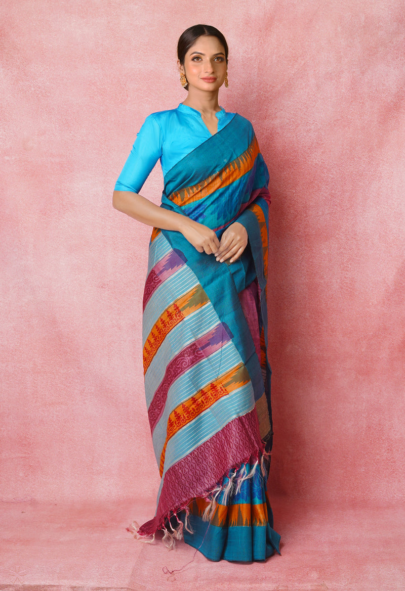 Pink Pure Handloom Hand Block Printed Vidarbha Tussar Silk Saree-UNM74493