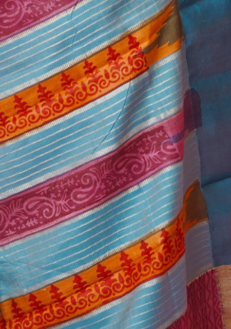 Pink Pure Handloom Hand Block Printed Vidarbha Tussar Silk Saree-UNM74493