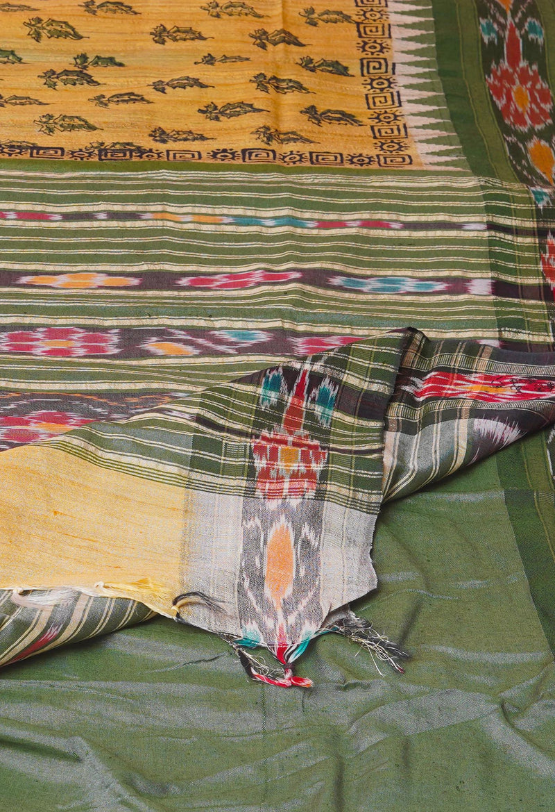 Cream Pure Handloom Hand Block Printed Vidarbha Tussar Silk Saree-UNM74499