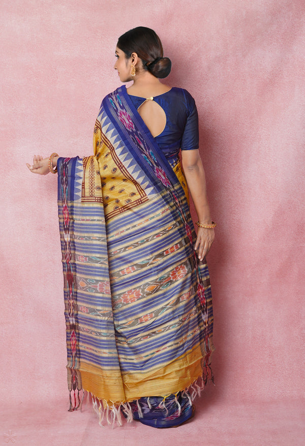 Cream Pure Handloom Hand Block Printed Vidarbha Tussar Silk Saree-UNM74509