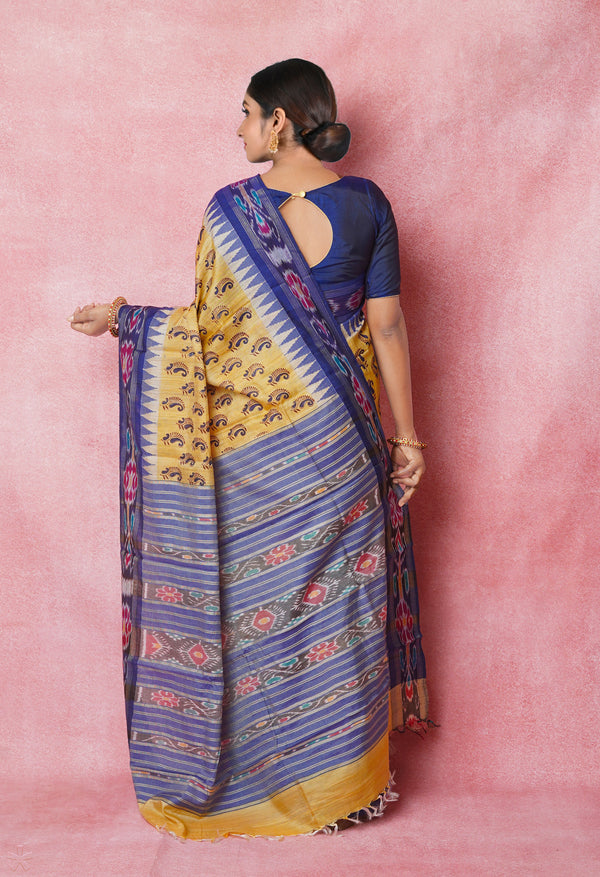 Cream Pure Handloom Hand Block Printed Vidarbha Tussar Silk Saree-UNM74510