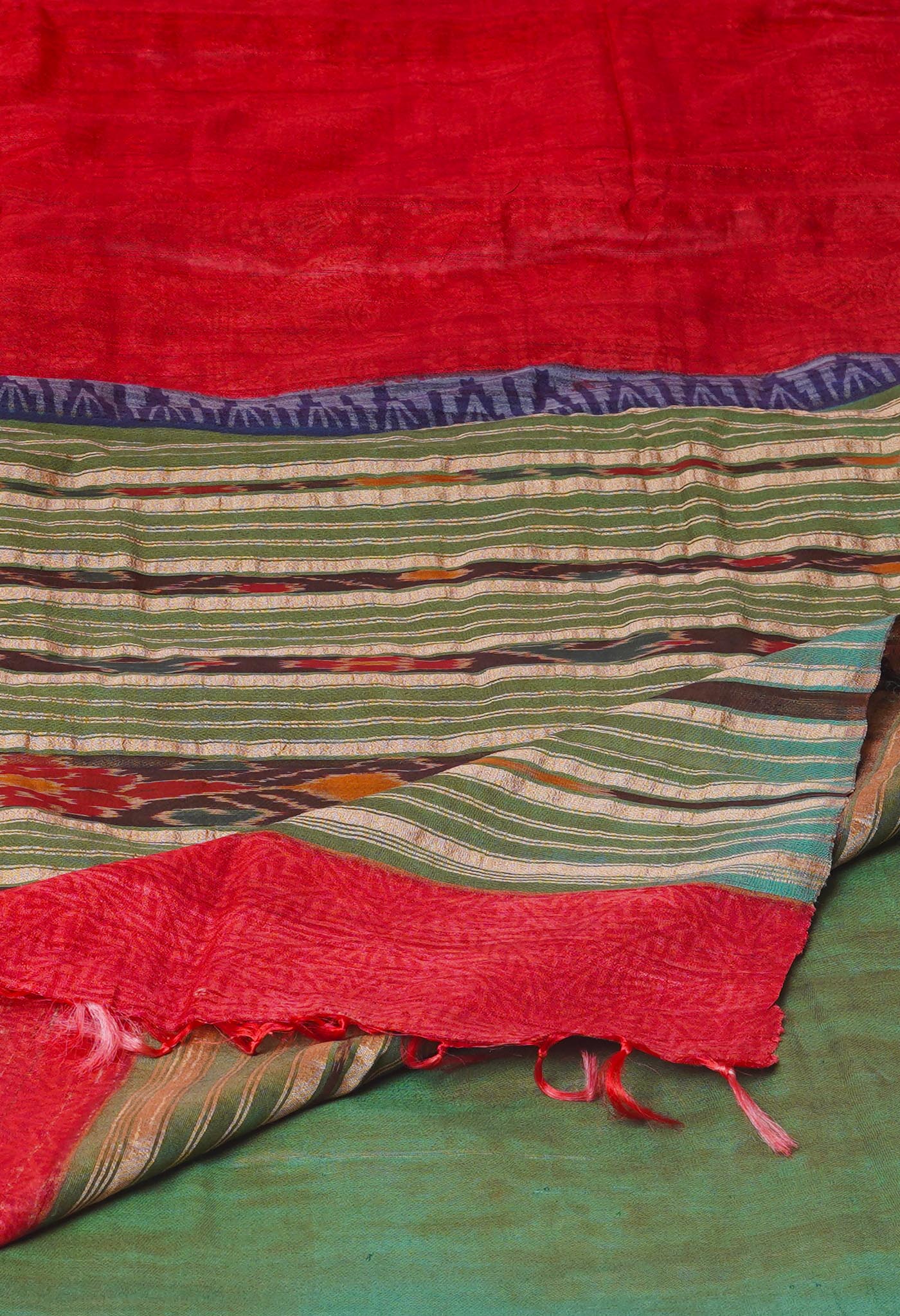 Red Pure Handloom Hand Block Printed Vidarbha Tussar Silk Saree