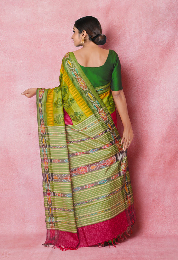 Red Pure Handloom Hand Block Printed Vidarbha Tussar Silk Saree-UNM74520