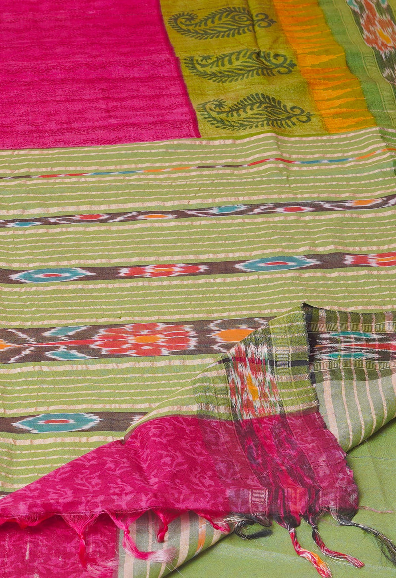 Red Pure Handloom Hand Block Printed Vidarbha Tussar Silk Saree-UNM74520
