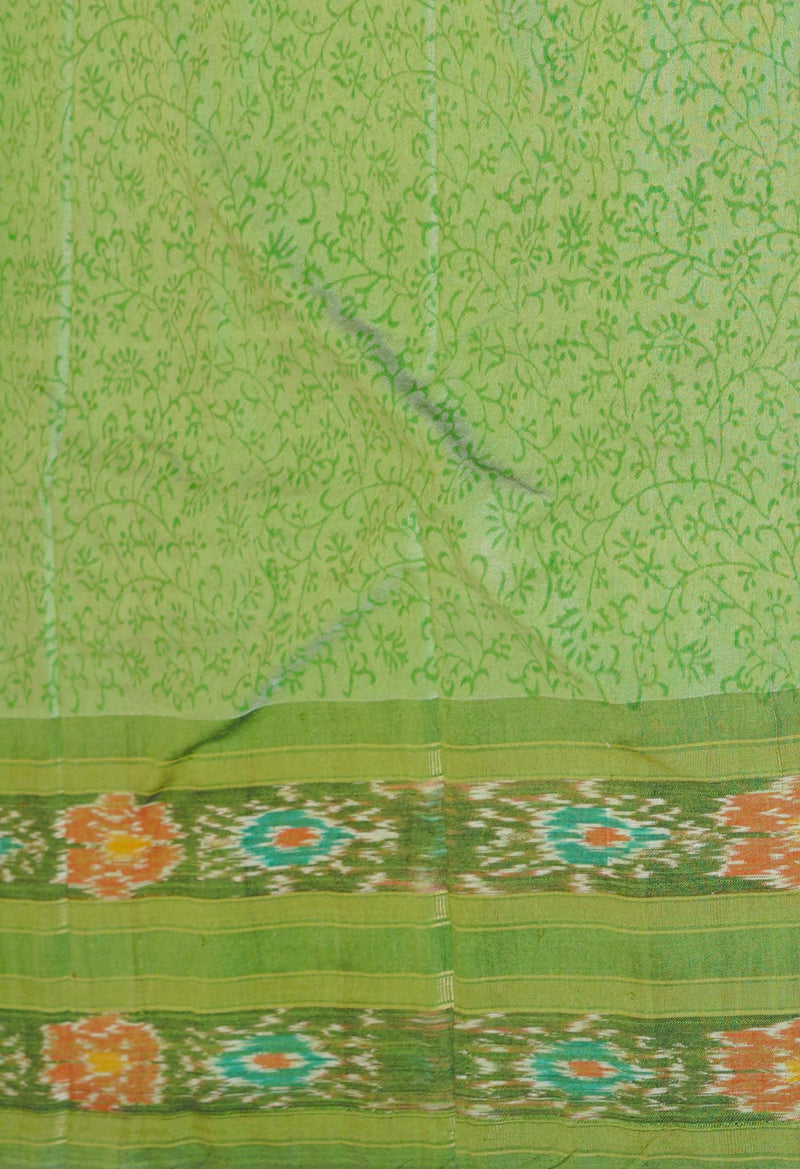 Green Pure Handloom Hand Block Printed Vidarbha Tussar Silk Saree-UNM74522