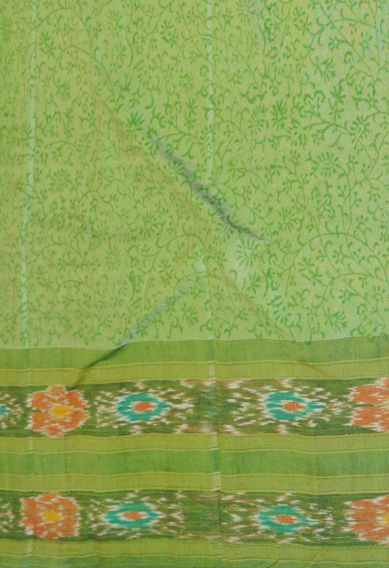 Green Pure Handloom Hand Block Printed Vidarbha Tussar Silk Saree-UNM74522