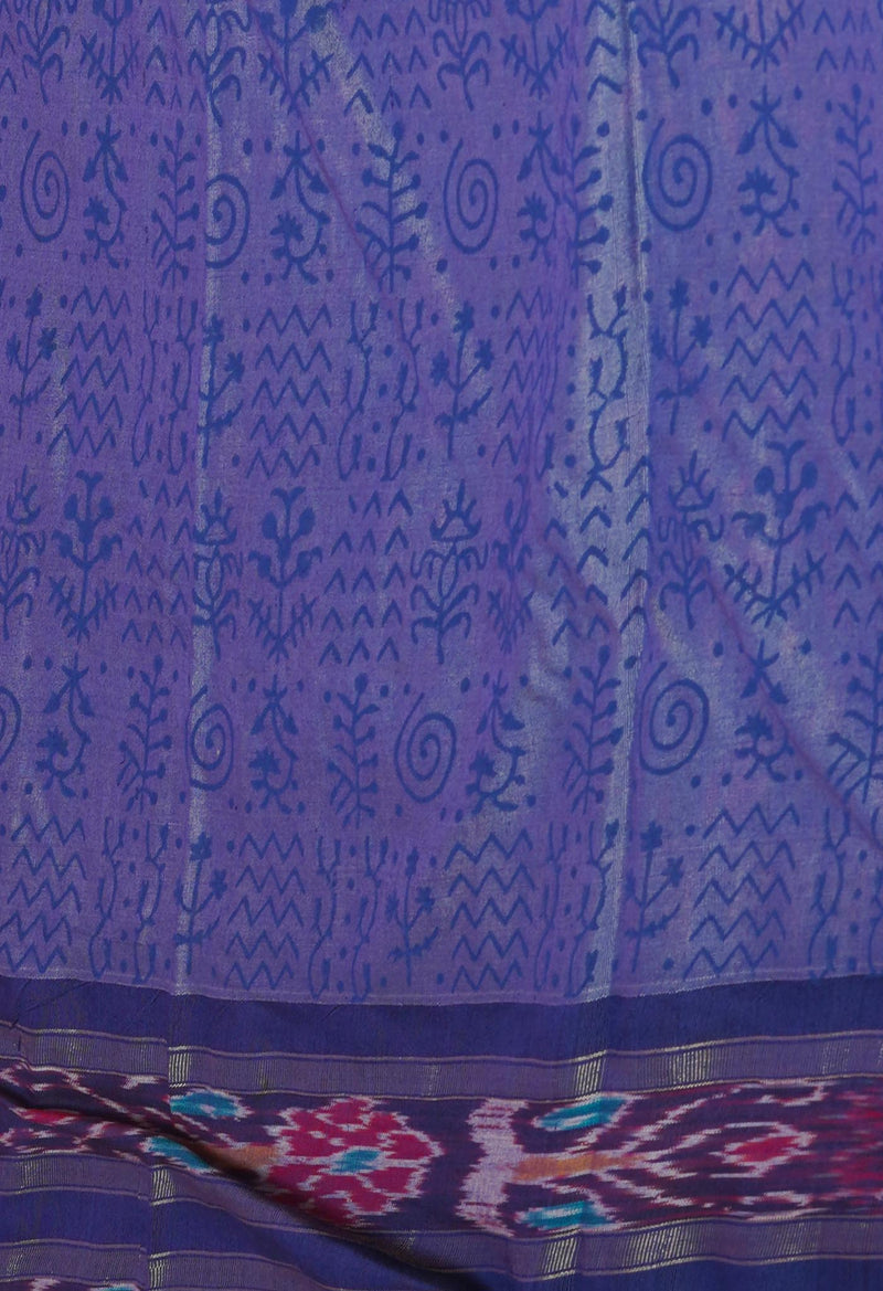 Blue Pure Handloom Hand Block Printed Vidarbha Tussar Silk Saree-UNM74525