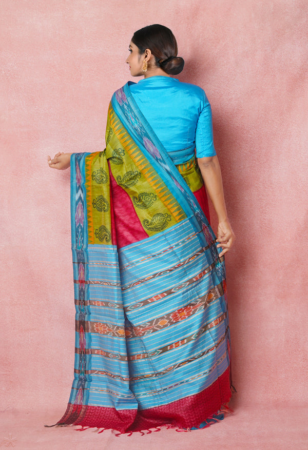 Pink Pure Handloom Hand Block Printed Vidarbha Tussar Silk Saree-UNM74527