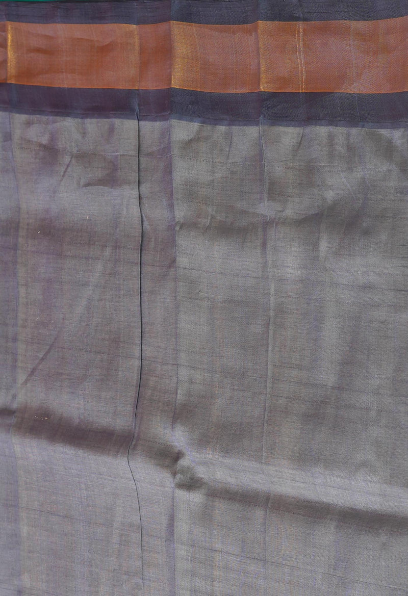 Cream-Grey Pure Handloom Assam With Checks Zari Weaving Silk Saree-UNM74528
