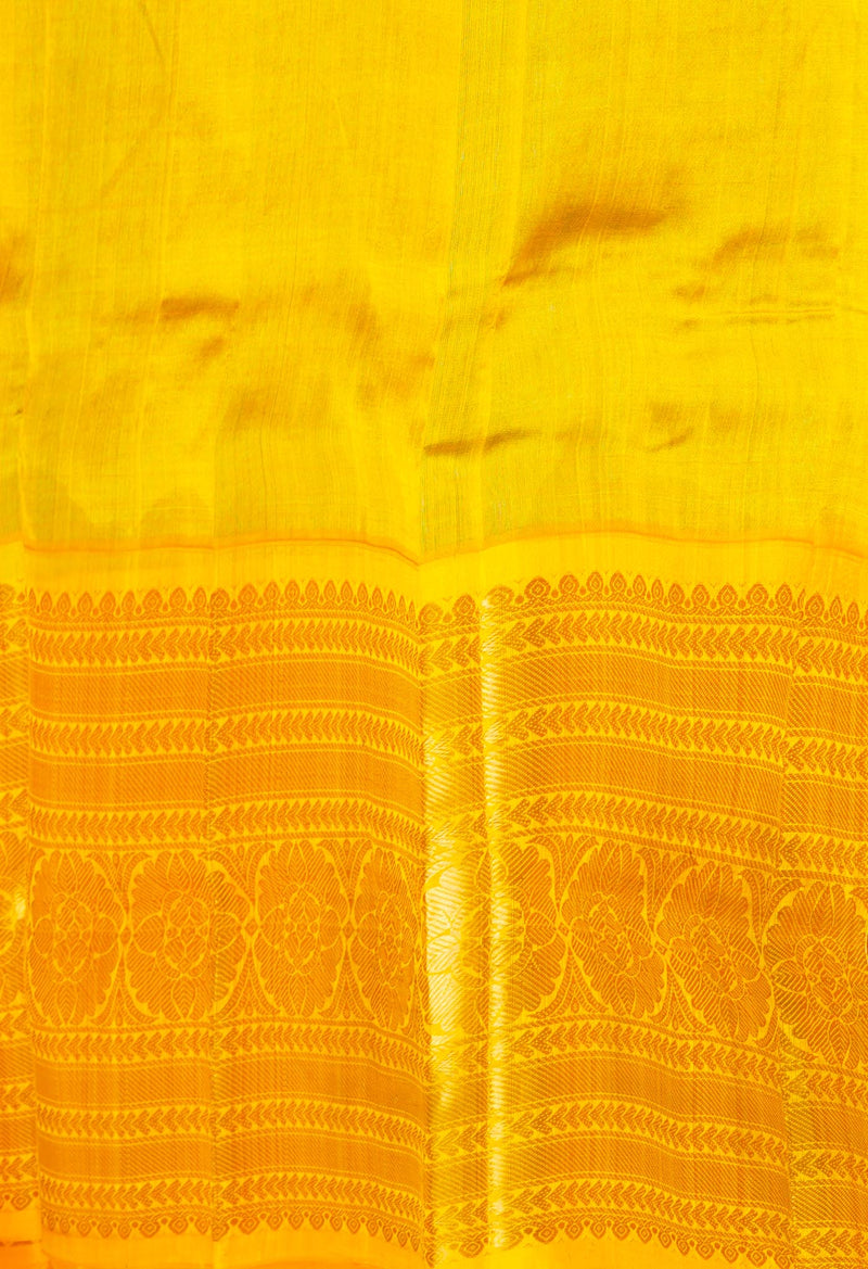 Blue-Yellow Pure Handloom Assam With Checks Zari Weaving Silk Saree-UNM74530