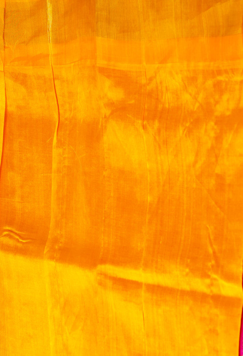 Pink-Yellow Pure Handloom Assam With Checks Zari Weaving Silk Saree-UNM74531