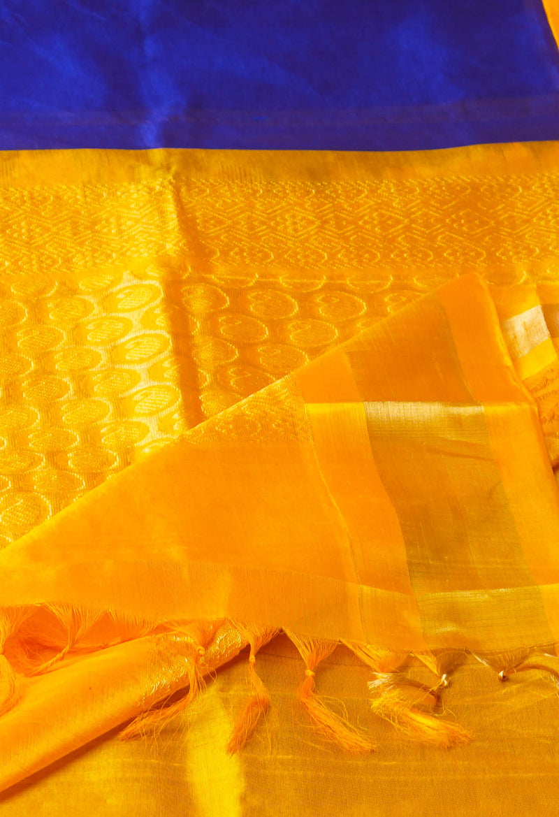 Dark Blue-Yellow Pure Handloom Assam Silk Saree-UNM74533