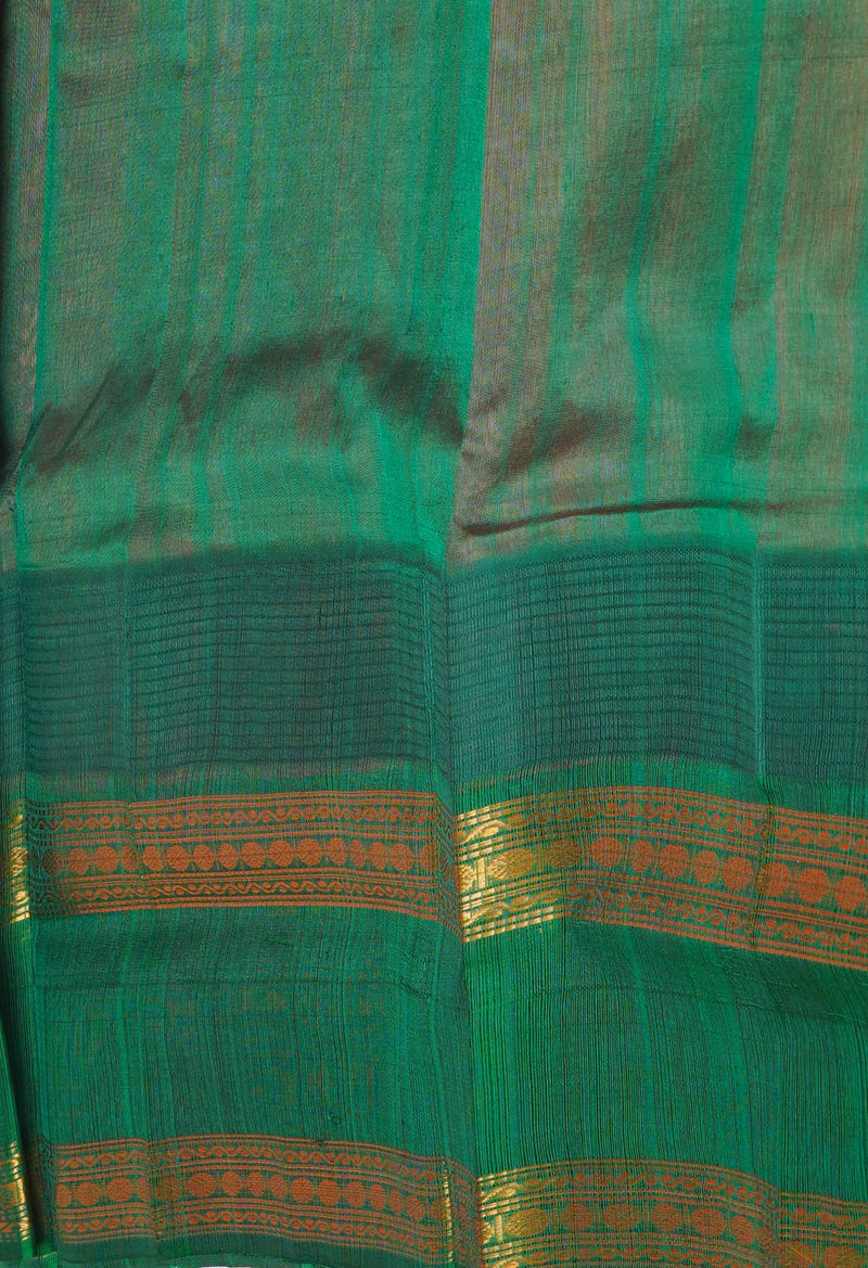 Coral Red-Green Pure Handloom Assam Silk Saree-UNM74534