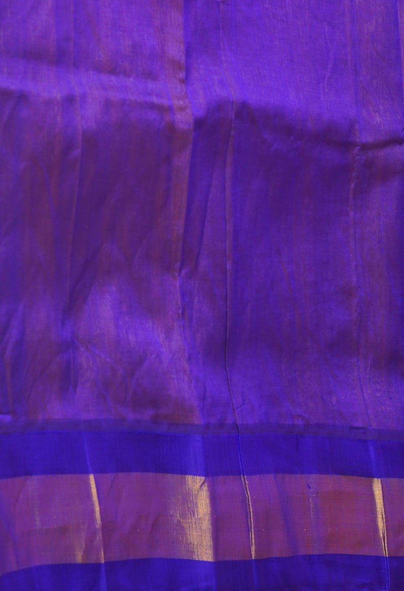 Yellow-Dark Blue Pure Handloom Assam Silk Saree-UNM74536