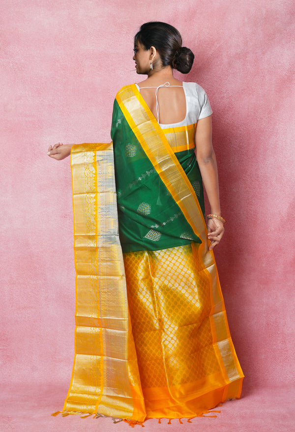 Green-Yellow Pure Handloom Assam Silk Saree-UNM74539