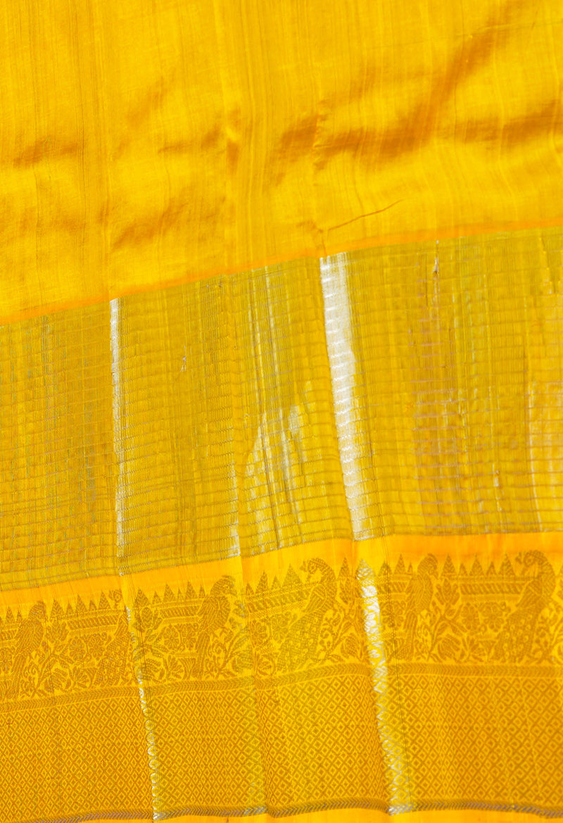 Green-Yellow Pure Handloom Assam Silk Saree-UNM74539