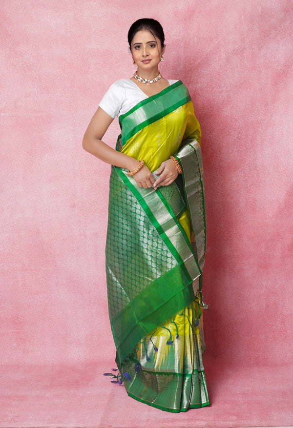 Green-Dark Green Pure Handloom Assam Silk Saree-UNM74540