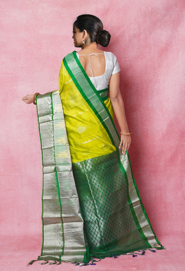 Green-Dark Green Pure Handloom Assam Silk Saree-UNM74540