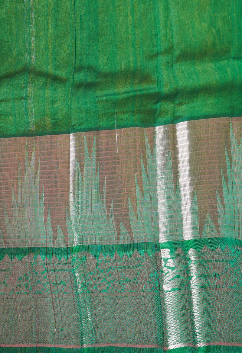 Green-Dark Green Pure Handloom Assam Silk Saree-UNM74540