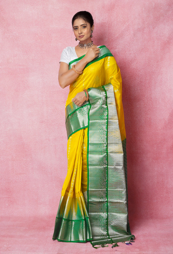 Yellow-Green Pure Handloom Assam Silk Saree-UNM74541