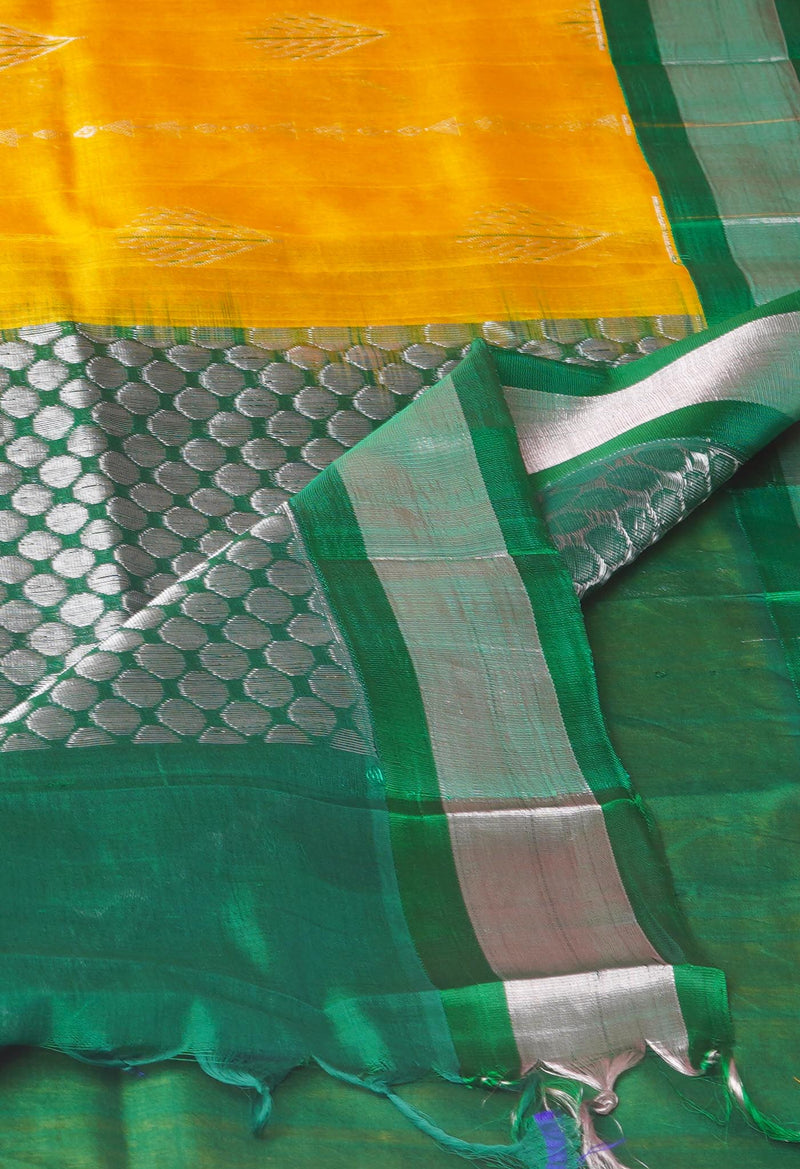 Yellow-Green Pure Handloom Assam Silk Saree-UNM74541