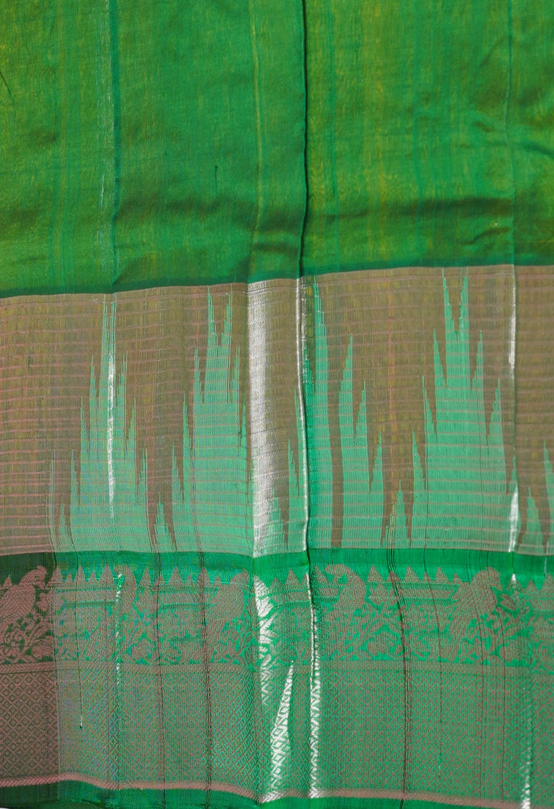 Yellow-Green Pure Handloom Assam Silk Saree-UNM74541