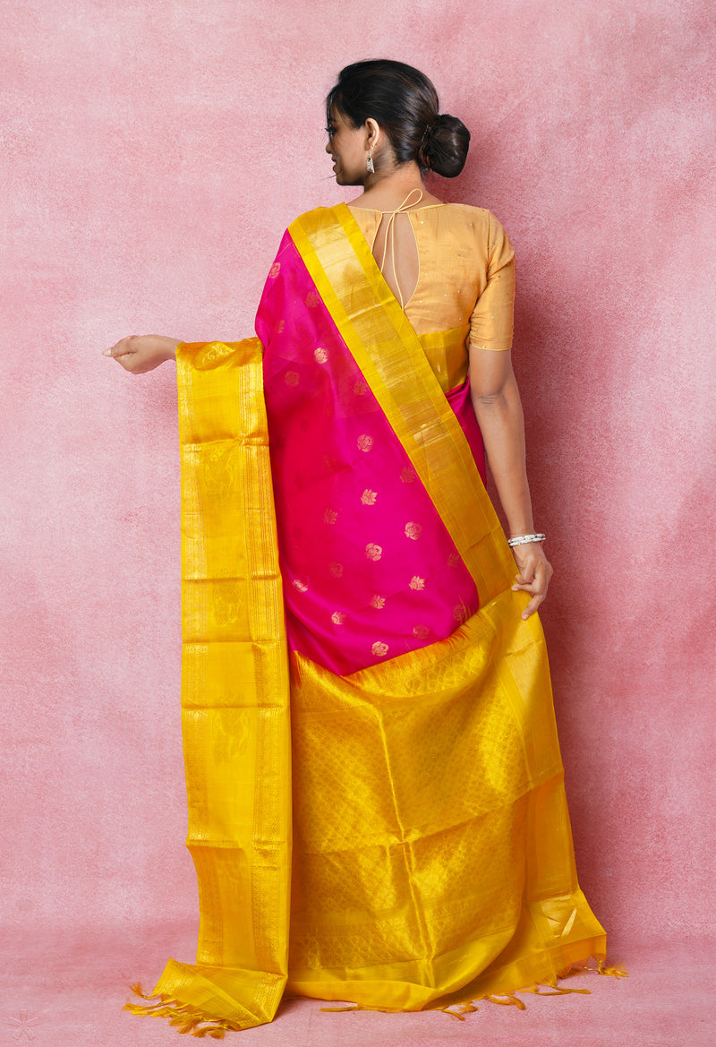 Pink-Mehandi Green Pure Handloom Assam Silk Saree-UNM74544