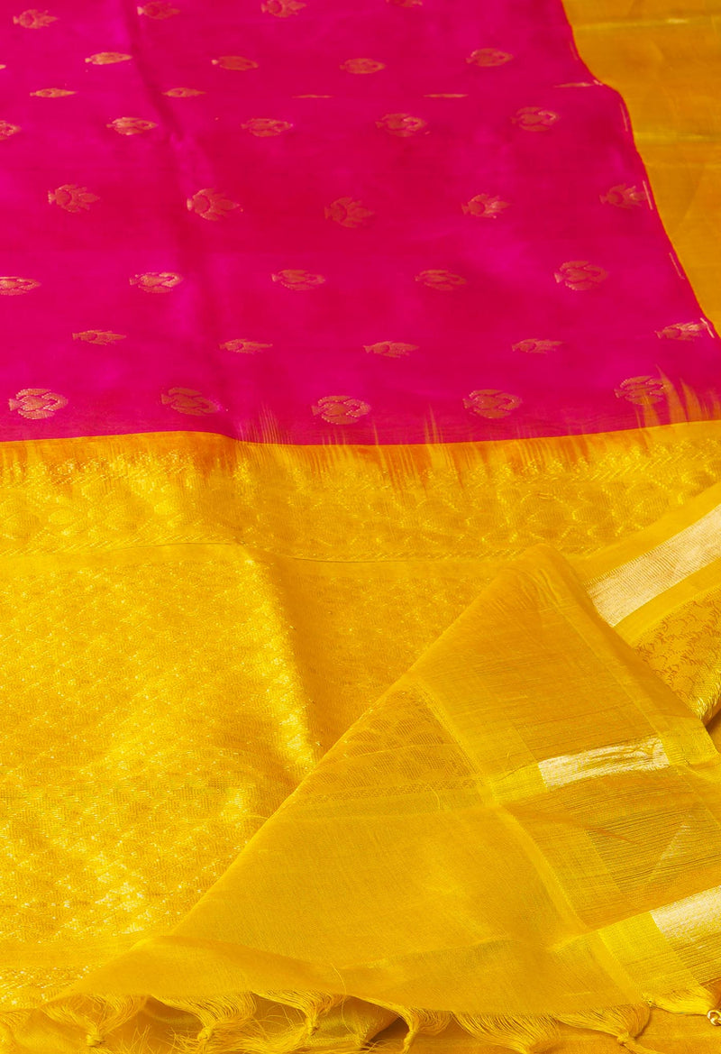 Pink-Mehandi Green Pure Handloom Assam Silk Saree-UNM74544