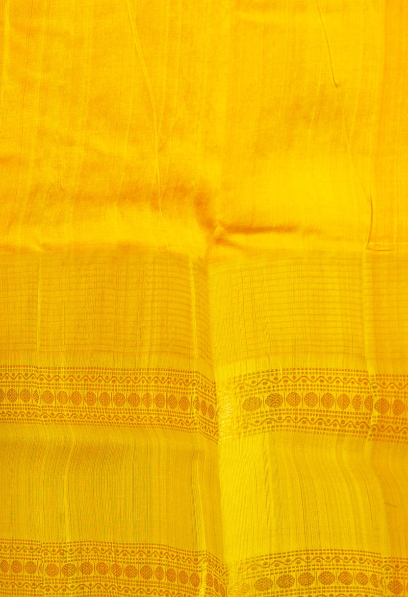 Orange-Mehandi Green Pure Handloom Assam Silk Saree-UNM74545