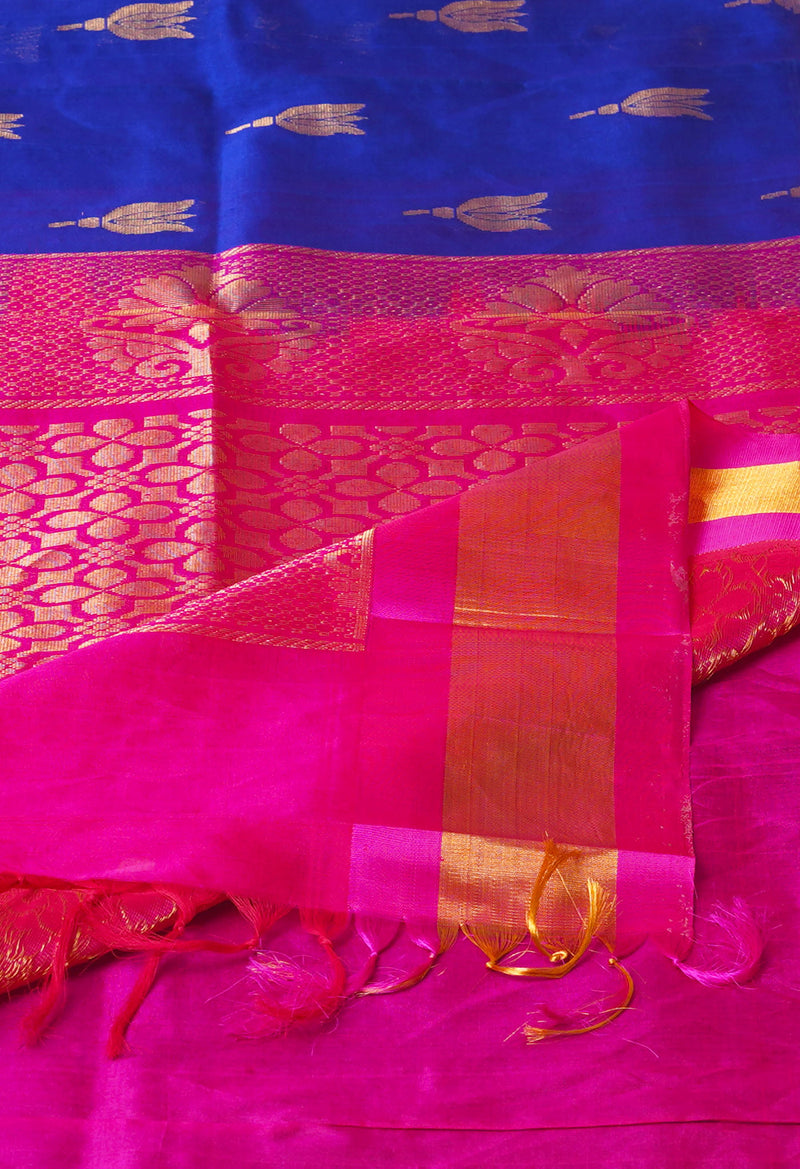 Blue-Pink Pure Handloom Assam Silk Saree-UNM74547