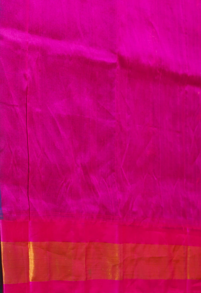 Blue-Pink Pure Handloom Assam Silk Saree-UNM74547