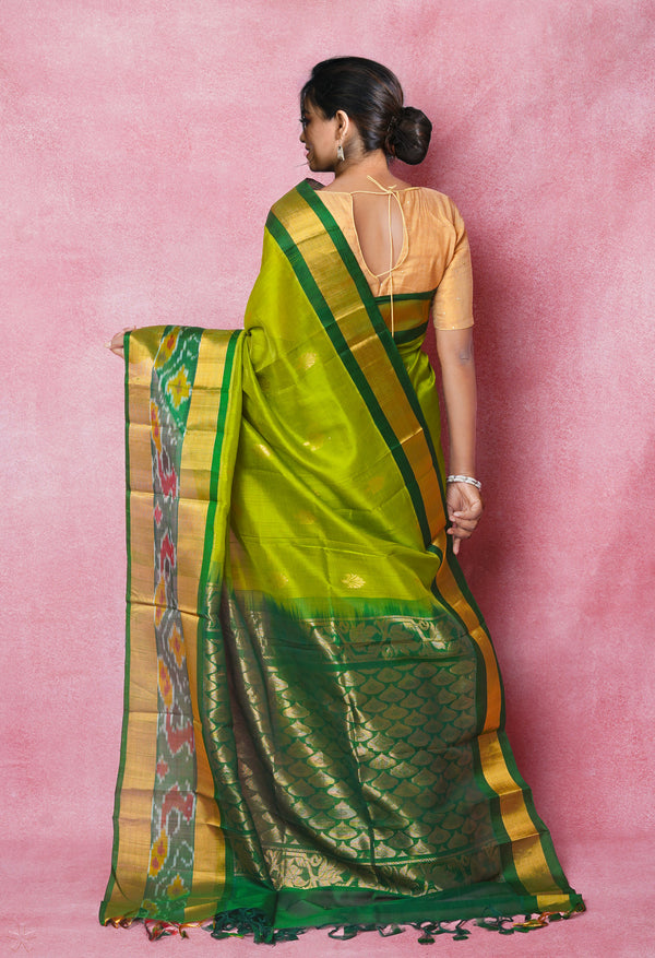 Green-Dark Green Pure Handloom Assam Silk Saree-UNM74548