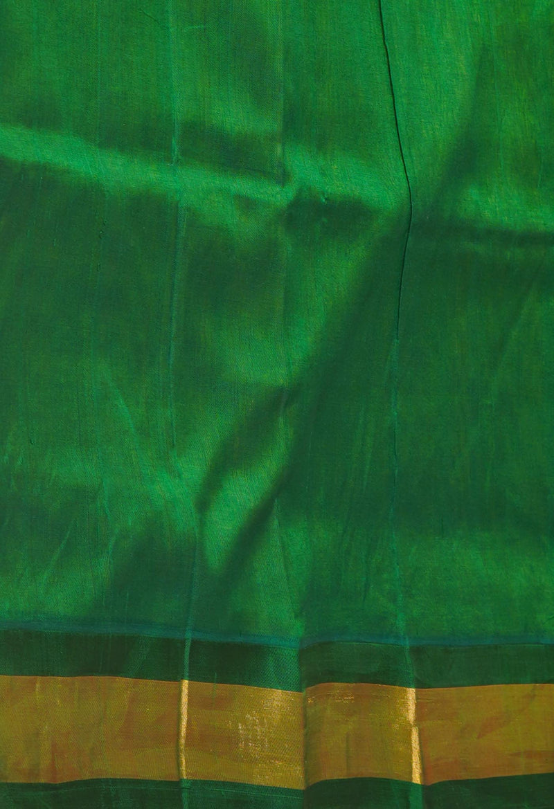 Green-Dark Green Pure Handloom Assam Silk Saree-UNM74548
