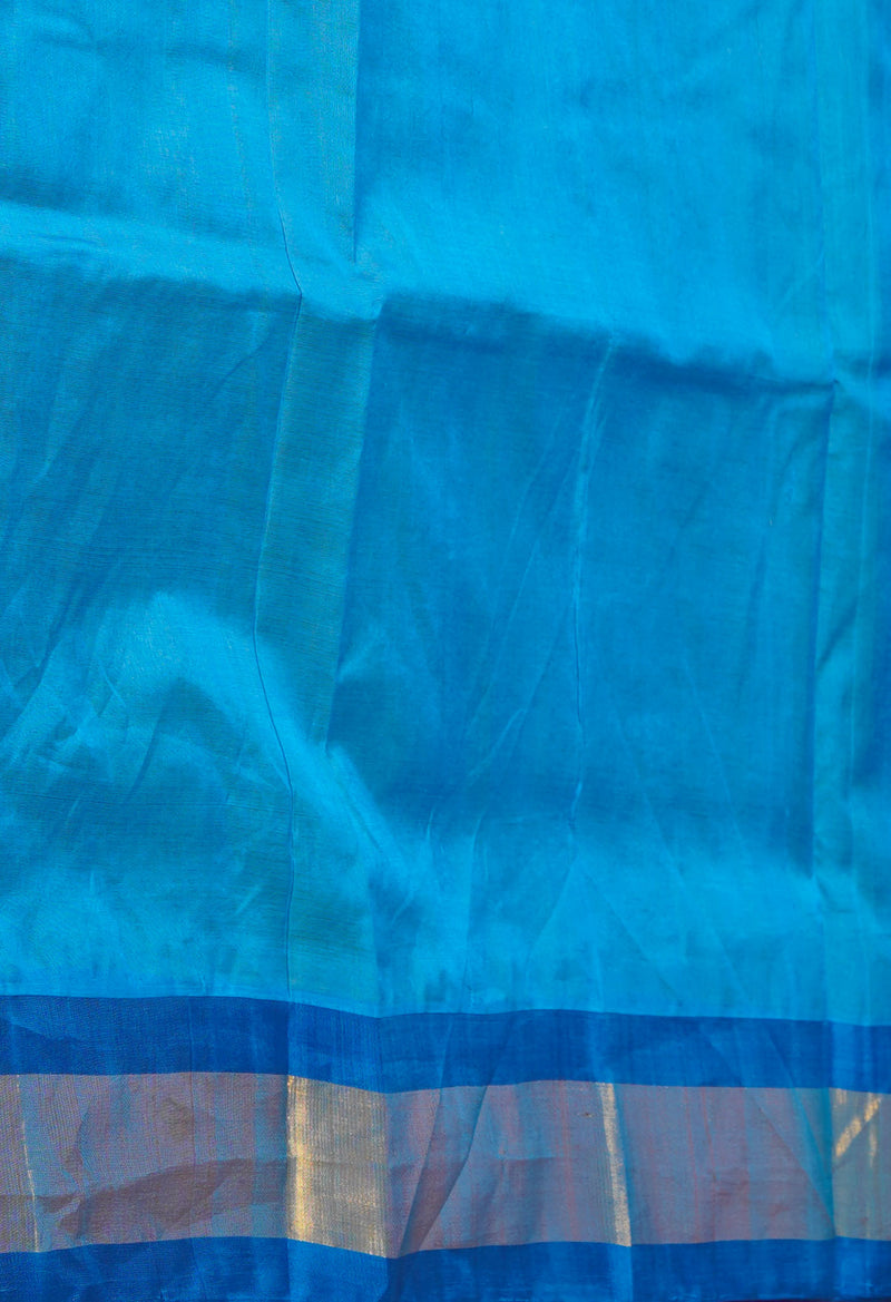 Yellow-Blue Pure Handloom Assam Silk Saree-UNM74549