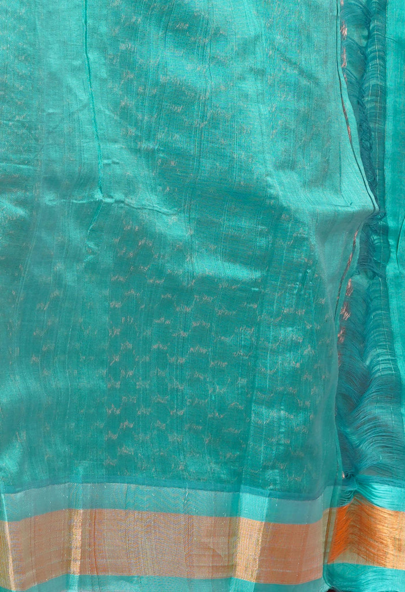 Orange-Turquoise Blue Pure Handloom Assam With Checks Zari Weaving Silk Saree-UNM74552