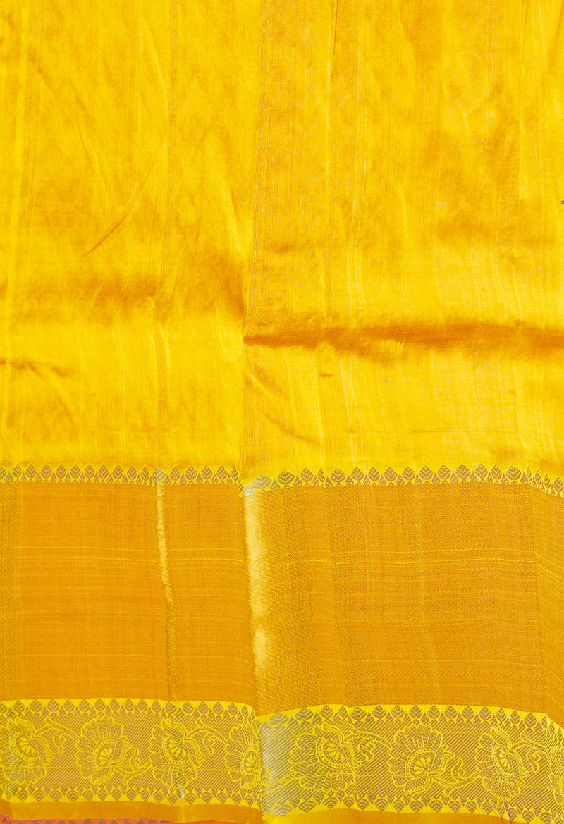 Pink-Yellow Pure Handloom Assam With Checks Zari Weaving Silk Saree-UNM74559